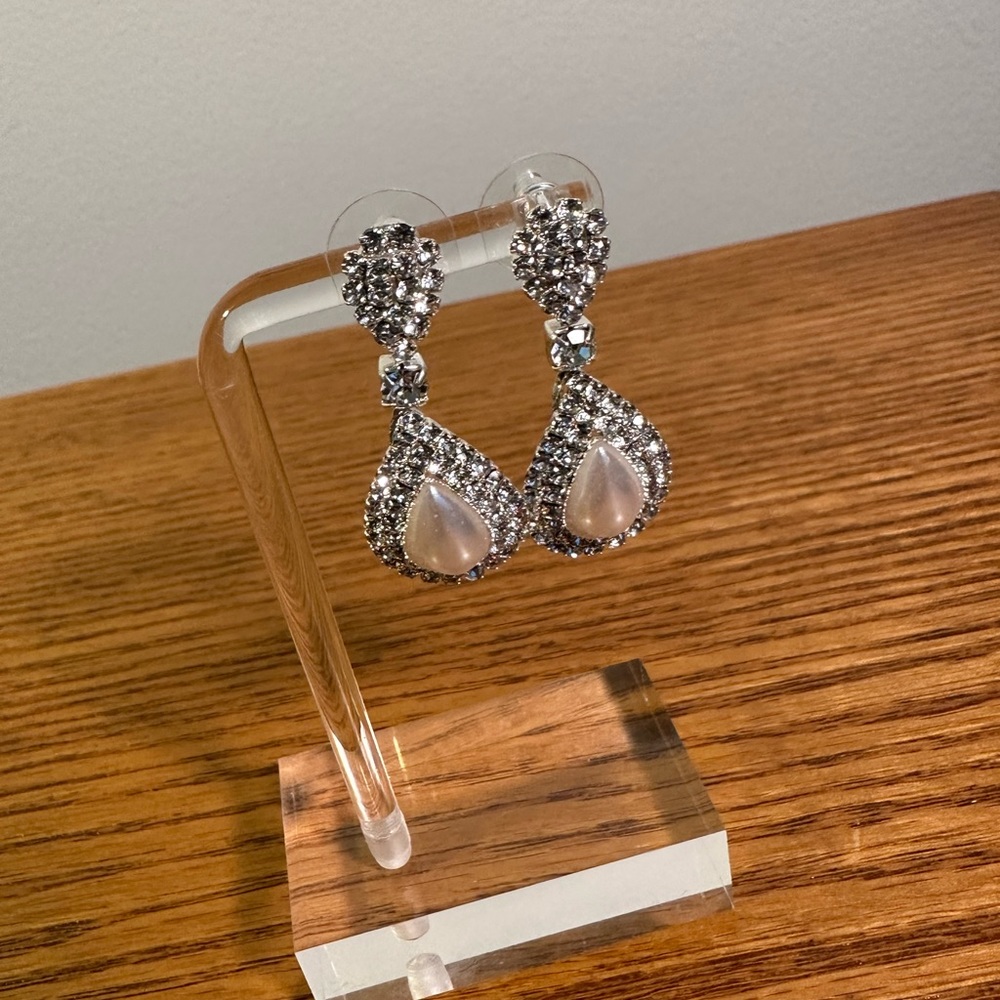 Silver, rhinestone and pearl earrings